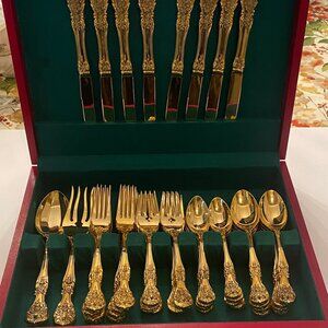 FB Rogers 42 Piece Golden French Rose Gold Plated Flatware Set In Lined Box